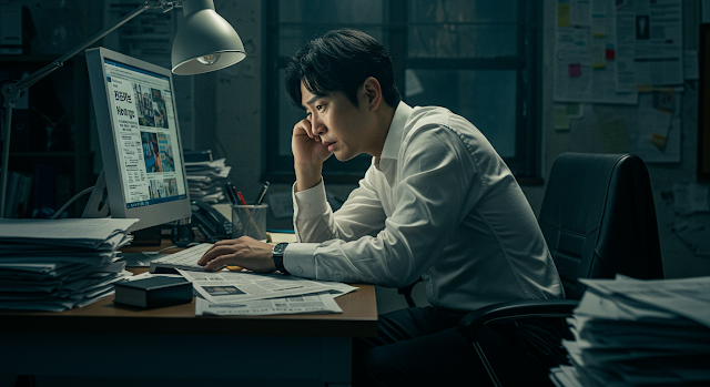 뉴스 과몰입으로 스트레스를 받는 남성