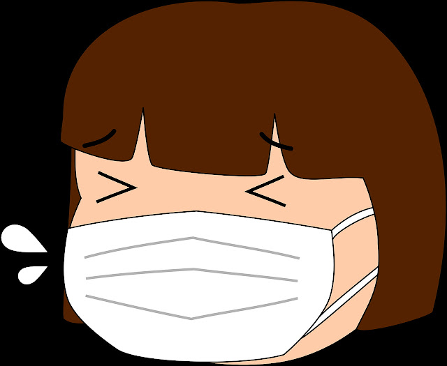 girl wearing mask coughing-1